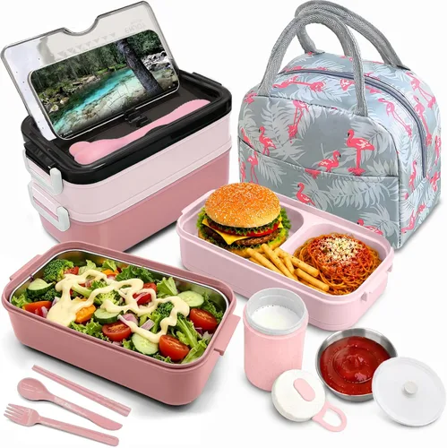 Vista 8 de Kit de lonchera Bento para adultos, lonchera portátil para adultos, caja Bento para adultos con bolsa de almuerzo, contenedores de almuerzo Bento
