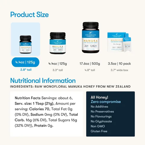 Vista 3 de New Zealand Honey Co. Miel de manuka cruda UMF 26+ MGO 1282+, certificado UMF /4.4oz