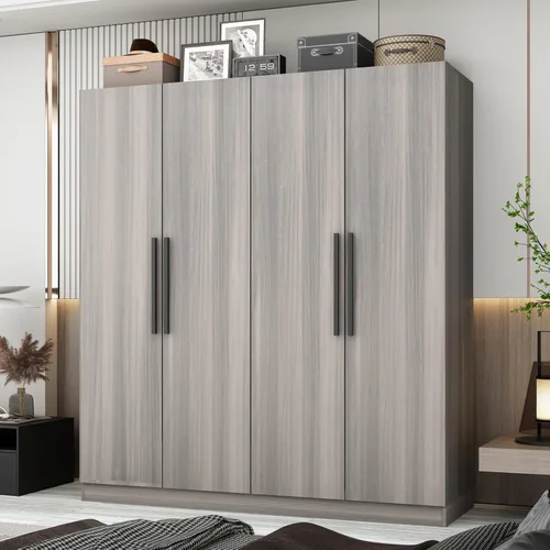 Vista 8 de MOUMON Armario con 3 puertas y estantes cubos, Armario con barra para colgar, armario para dormitorio, color blanco, 18.9 pulgadas de profundidad x