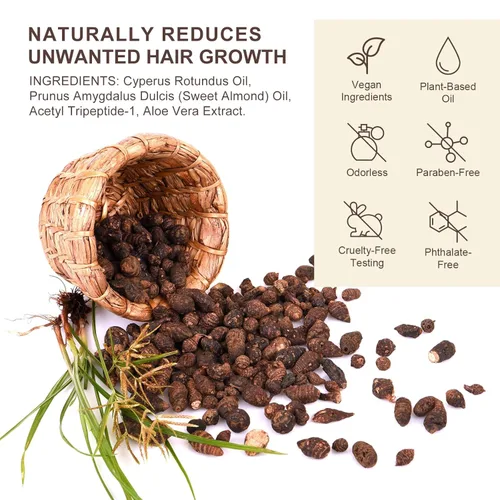 Vista 4 de Aceite Cyperus Rotundus, aceite natural de Cyprus Rotundus para depilación y reducción del crecimiento del vello corporal, hidratación y piel suave