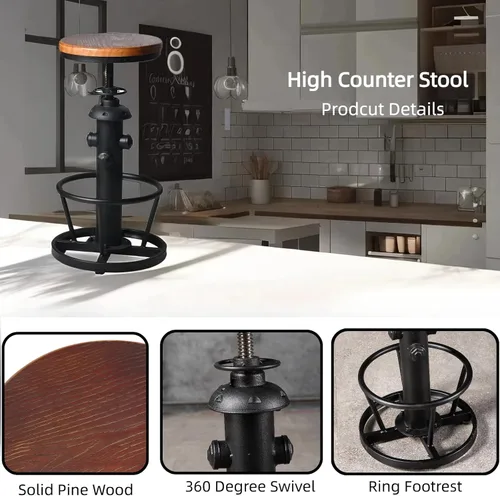 Vista 6 de Juego de mesa de bar con diseño vintage de boca de incendios con taburetes de bar, juego de mesa de comedor industrial de 3 piezas para cocina, casa
