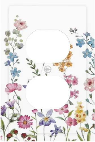 Vista 27 de Placa de Pared en Blanco de 1-Gang Sin Dispositivo Beige Lindo Vintage Boho de los 70s Hongo Fungus Planta Floral Botánica Libélula Interruptor