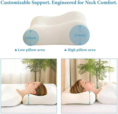 Vista 7 de Almohada cervical para aliviar el dolor de cuello – Almohada de espuma viscoelástica de contorno para dormir de lado y de espalda, doble altura 4.7