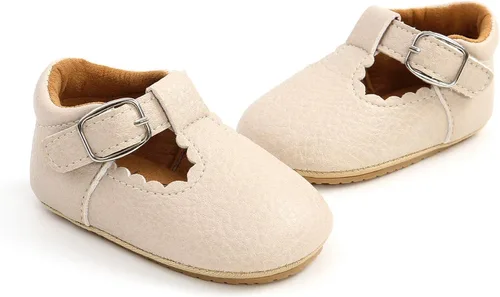 Vista 4 de SOFMUO Zapatos deportivos de cuero con cordones para bebés, niños y niñas, suela de goma suave, mocasines Oxford para recién nacidos