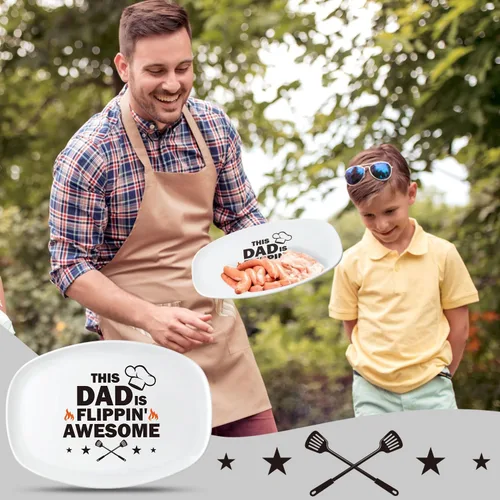 Vista 4 de R HORSE Plato de Parrilla para Papá Regalo Papá BBQ Bandeja de Servir Plato Platos Blancos Ovalados Platos de Servir Abuelo Papá Navidad Año Nuevo