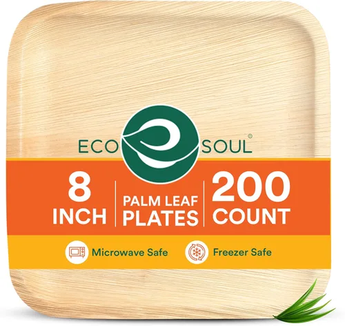 Vista 10 de ECO SOUL Platos de Hoja de Palma de 6" Cuadrados (50 Unidades) – Desechables, Ecológicos, Platos de Aperitivo de Bambú Biodegradables – Vajilla