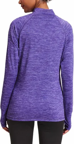 Vista 4 de ELESOL Camiseta de manga larga para mujer, con protección UPF 50+, para yoga, con agujero para pulgar, para entrenamiento, con cremallera de un