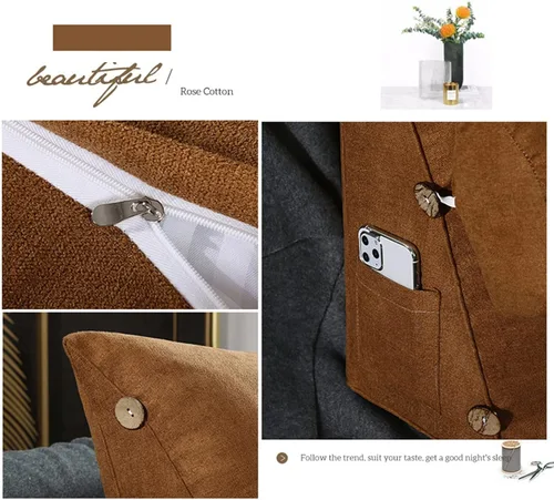 Vista 2 de Almohada de lectura y televisión, almohada de cuña trasera con almohada ajustable para el cuello y bolsillos, almohada de lectura para el hogar