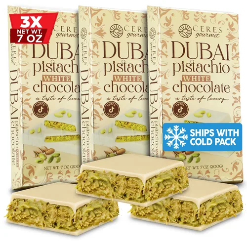 Vista 10 de Ceres Gourmet Dubai - Paquete de 3 barras de chocolate y pistacho (7 onzas cada uno), caramelo de chocolate con leche Dubai prémium con relleno