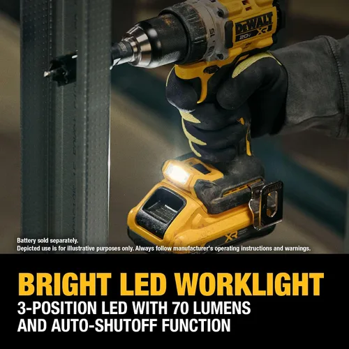 Vista 7 de DEWALT Taladro/destornillador inalámbrico de 1/2 pulgada sin escobillas MAX XR de 20 V (solo herramienta) (DCD801B)