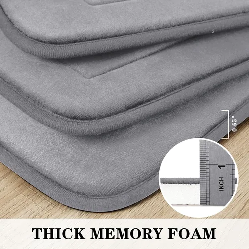 Vista 11 de BYSURE Tapete de baño de espuma viscoelástica gris, antideslizante, extra suave, absorbente, lavable a máquina, juego de alfombras de baño de 3