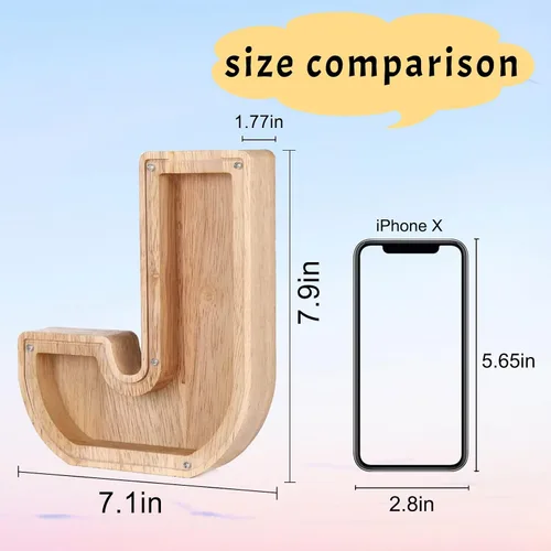 Vista 5 de Alcancía personalizada con nombre de madera con nombre de la A a la Z, alfabeto de la A a la Z, para decoración del hogar para niños y adultos