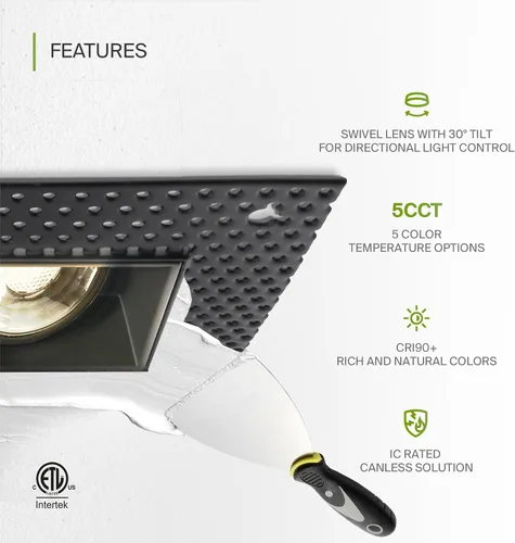Vista 3 de ASD Lámpara de techo empotrable LED de cardán sin bordes de 2 pulgadas, luz descendente direccional ajustable con caja de conexiones, 5CCT