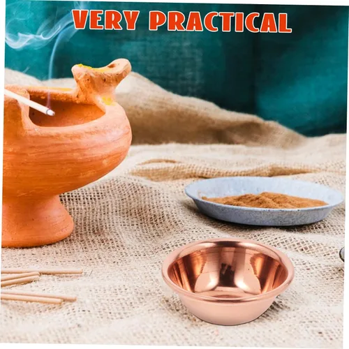 Vista 7 de FOMIYES Cuenco de agua de 7 piezas de latón con decoración amarilla, cuenco de agua, mini cuenco de agua tibetano, suministros budistas tibetanos