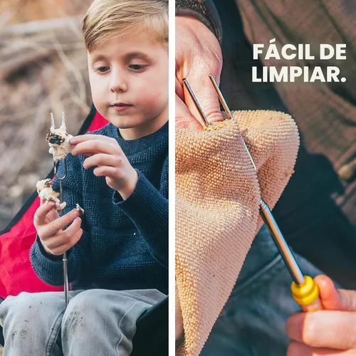 Vista 5 de MalloMe Smores Sticks para hoguera larga – Kit de palos para asar malvaviscos – Pinchos Smore Pinchos Hot Dog Tenedor Camphoguera Equipo de Cocina