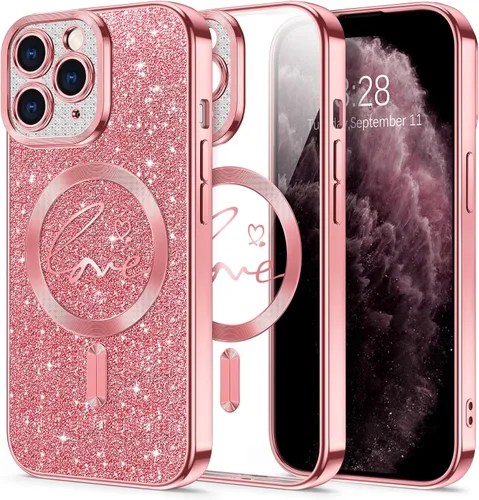 Vista 93 de Hython Funda para iPhone Air con purpurina, compatible con MagSafe Love Heart fundas magnéticas transparentes para teléfono para mujeres y niñas