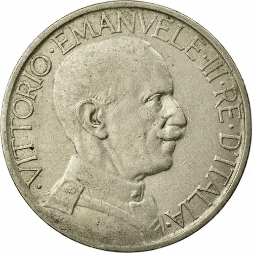 Vista 2 de 1923-1927 Moneda italiana grande de 2 liras. Moneda del Reino de Italia, emitida bajo el rey Vittorio Emanuele III. Níquel de cobre clasificado por