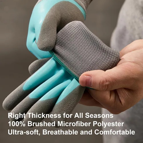 Vista 4 de COOLJOB 2 pares de guantes de jardinería impermeables para niños de 2 a 4 años, revestimiento de goma antideslizante de doble capa, guantes