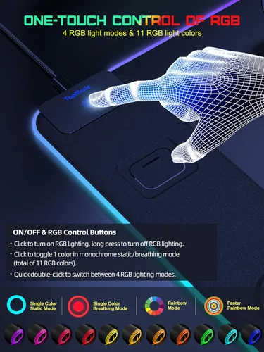 Vista 4 de TopMade Alfombrilla de Mouse de Carga Inalámbrica, Alfombrilla de Mouse para Juegos RGB, Alfombrilla de Escritorio para Oficina en Casa, 31.5" x RGB