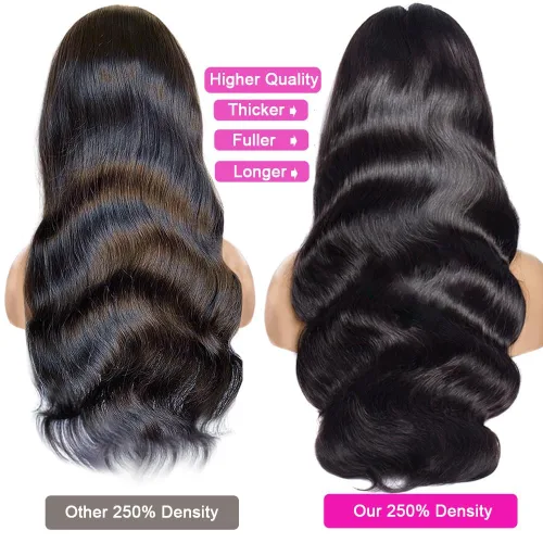 Vista 2 de Pelucas de cabello humano ondulado HD de densidad 250 con encaje frontal, prearrancadas de 13 x 4, pelucas de cabello humano con baby hair, sin