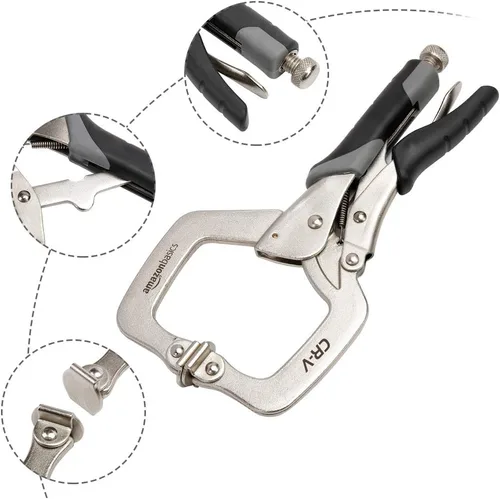 Vista 2 de Amazon Basics Abrazaderas de metal ajustables para carpintería, soldadura o reparaciones, 11 pulgadas, paquete de 2, negro/plateado