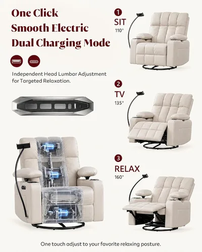 Vista 4 de HOPUBUY Silla reclinable mecedora eléctrica con reposabrazos ajustable