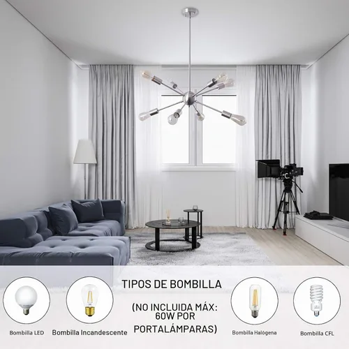 Vista 5 de ETONIMERR 23.6'' Candelabros Sputnik de níquel cepillado, lámpara de techo Sputnik de 8 luces, lámpara colgante, lámpara de araña moderna