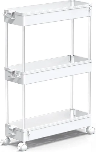 Vista 9 de SPACEKEEPER Carrito de almacenamiento delgado con ruedas, organizador de almacenamiento de baño de 3 niveles, carrito de servicio para cuarto