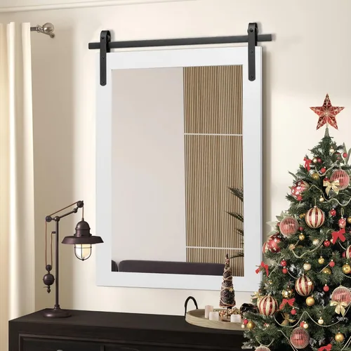 Vista 11 de Espejo Negro de Granja para Pared, Espejos Cuadrados de Baño con Marco de Madera de 18x26 Pulgadas para Tocador, Espejos Estilo Puerta de Granero