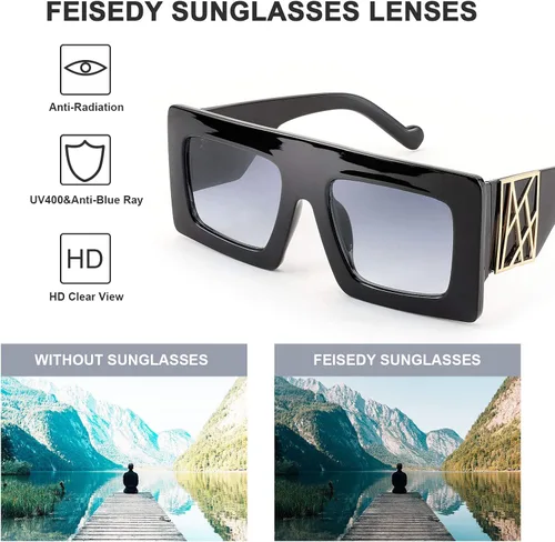 Vista 6 de FEISEDY Vintage Gran Marco Cuadrado Gafas de sol de lujo mujeres Sombras ampliar B4025