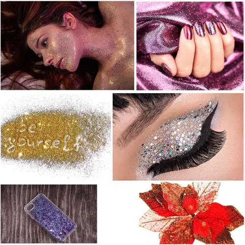 Vista 6 de 12 colores de purpurina gruesa para la cara, sin pegamento, cosmética para el cuerpo, uñas, ojos, arte del cabello, vaso de resina holográfica