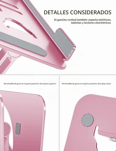 Vista 3 de Soporte para computadora portátil en forma de Z para escritorio Rosa Puce.