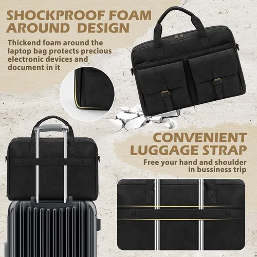 Vista 6 de RAINSMORE Bolsa tipo mensajero para hombre, de piel de 16 pulgadas, para laptop, maletín para computadora de trabajo, oficina, negocios, viajes