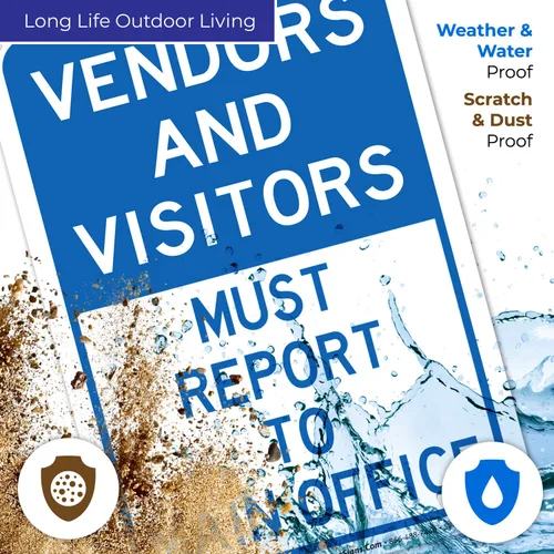 Vista 5 de Vendors & Visitors Report to Main Office Sign, 10x7 Inches, Rust Free .040 Aluminum, Fade Resistant, Easy Mounting, Indoor/Outdoor Use, Made in USA