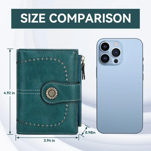 Vista 2 de Cartera pequeña de piel plegable para mujer, de gran capacidad, con bloqueo Rfid, con cremallera, con 16 ranuras para tarjetas y 2 ventanas