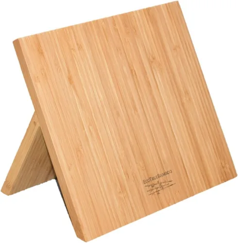 Vista 2 de Bloque magnético para cuchillos + tabla de cortar, soporte para cuchillos y estante de almacenamiento + bloque de carnicero de bambú. Tabla