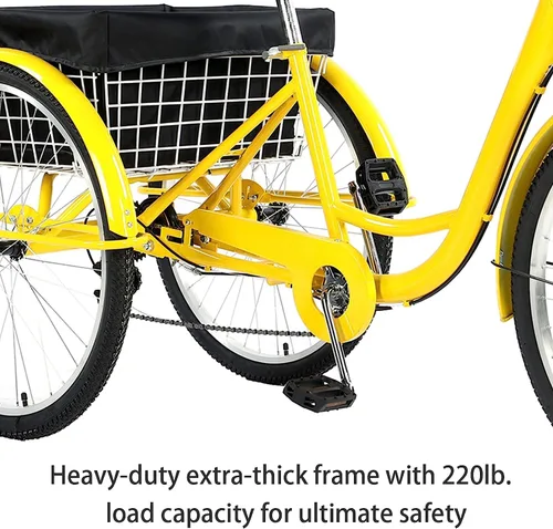 Vista 3 de Triciclo para adultos de 24/26 pulgadas, bicicleta de 7 velocidades y 3 ruedas para hombres y mujeres, triciclo de crucero con asiento ajustable