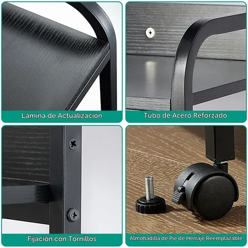 Vista 6 de Soporte de impresora de 4 niveles con ruedas, mesa de impresora multiusos, estante de almacenamiento de oficina y hogar, soporte de impresora Negro