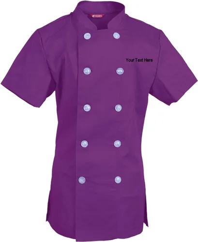 Vista 15 de Abrigo de chef bordado para mujer, camisa de chef de manga corta, abrigo de cocinero personalizado con tu texto Manzana Verde (Apple Green)