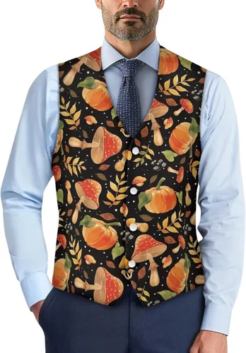 Vista 27 de TODIYADDU Single Breasted Sleeveless Vest for Men Tuxedo Vest Mushroom