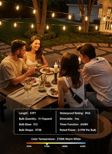 Vista 7 de Minetom Outdoor String Lights with Remote 37FT, ST38 Patio Lights