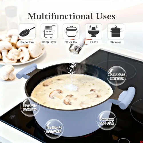 Vista 4 de Olla de vapor de 7 cuartos de galón para cocinar, olla grande con tapa, olla antiadherente con cesta de vapor de verduras y albóndigas, utensilios