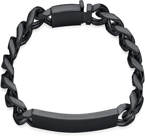 Vista 17 de Bling Jewelry Cadena de eslabones cubanos chapada en nombre de identificación para hombre, nombre personalizado, grabado en tono plateado, acero