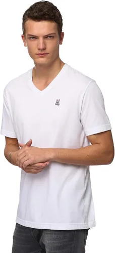 Vista 2 de Psycho Bunny - Camiseta de manga corta con cuello en V para hombre ajuste regular color blanco Blanco XXL