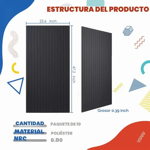Vista 2 de Paquete de 10 paneles acústicos grandes, panel acústico de pared de 47.2 x 23.6 pulgadas, panel autoadhesivo a prueba de sonido para oficina