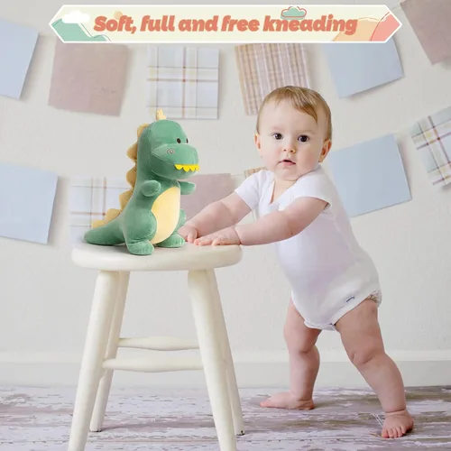 Vista 2 de Animal de peluche de dinosaurio, lindo peluche de dinosaurio suave de 12 pulgadas, juguetes de peluche para niños y niñas, bebés y niños (verde)