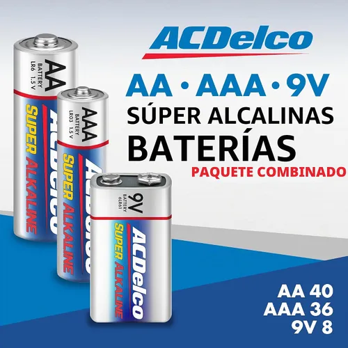 Vista 2 de Powermax ACDelco 84 pilas alcalinas, 40 AA, 36 triples AAA, 8 unidades de 9 voltios, paquete combinado de baterías para el hogar y la oficina