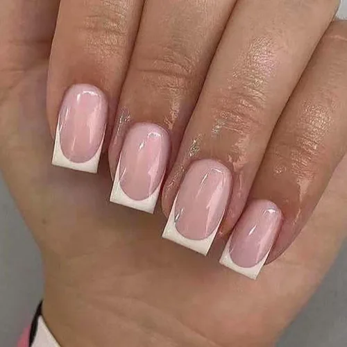 Vista 16 de RikView uñas postizas blancas en forma de almendra de longitud media, uñas adhesivas naturales, uñas en relieve con diseño de margarita