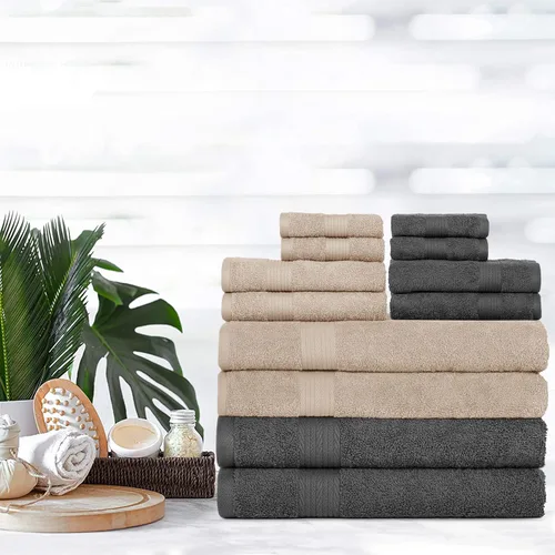 Vista 2 de Ample Decor Juego de 12 toallas de baño de 600 GSM, 100% algodón, 4 toallas de baño, 4 toallas de mano, 4 paños de lavado, absorbentes y suaves