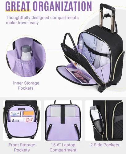 Vista 4 de LIGHT FLIGHT Rolling Laptop Bag Rolling Briefcase for Women Computer Bag with Wheels Case for Carry on Travel Work Business